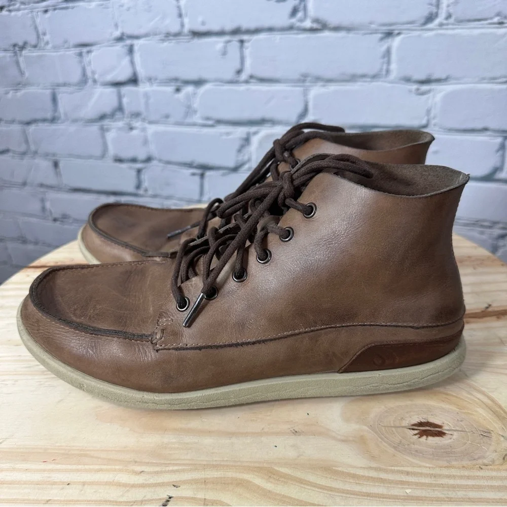 OluKai Men's Nalukai Chukka Ankle Boots Leather Sz US M9 EUR 42 Brown Lace Up